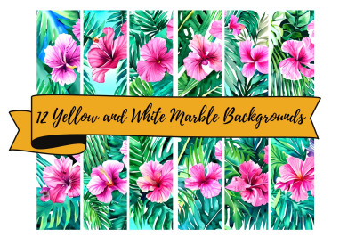 12 Tropical Leaves and Flowers Background Papers