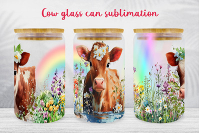 Cow glass can wrap design Floral Farm libbey can sublimation