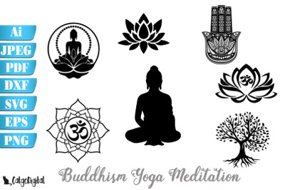 Buddhism Yoga Meditation SVG Silhouettes