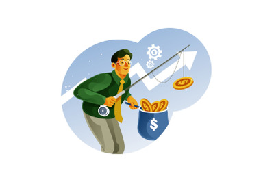 Businessman fishing money illustration