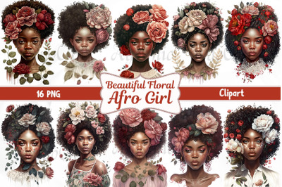 Beautiful Floral Afro Girls Clipart Sublimation