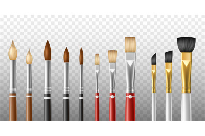 Realistic artistic brushes. Different art paintbrushes, natural and sy