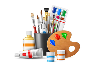 Realistic art tools composition. Painting supplies, creative materials