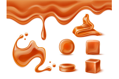 Realistic caramel. Sweet dessert component, milk and sugar candy base,