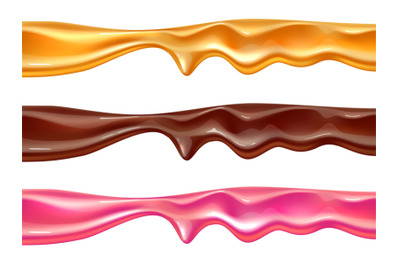 Melt color caramel borders. Realistic candy viscous mass, fluid sweet