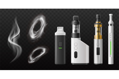 Smoke rings vape. Realistic steam jet, electronic cigarettes and hooka