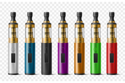 Realistic electronic cigarettes. Different colors vaporizers, bright d