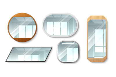 Different geometric shapes mirrors. Realistic interior objects in meta