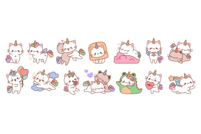 Cute unicorn cats. Funny color fairy animals with rainbow tails&2C; baby