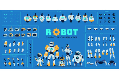 Robot elements kit. Cute cyborg character and different replacement pa