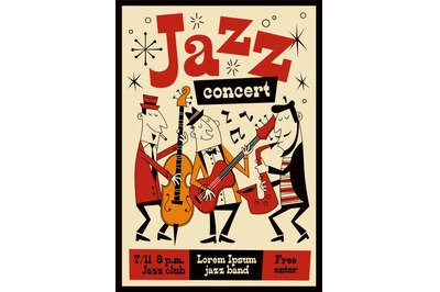 Jazz music festival poster. Live concert invitation, professional musi