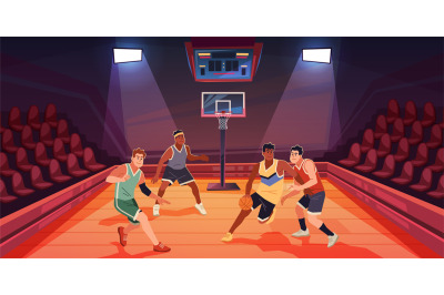 Basketball match. Professional sports game, different teams players wi