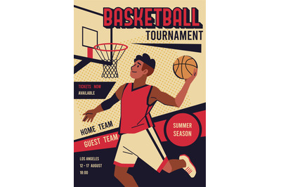 Basketball match poster. Professional athlete preparing to score goal