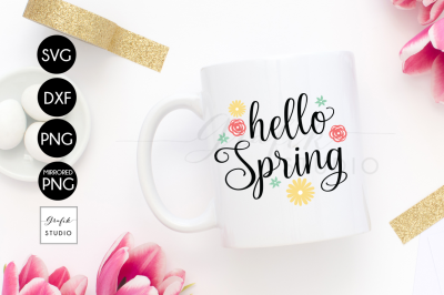 Cute Flower Script Hello Spring SVG
