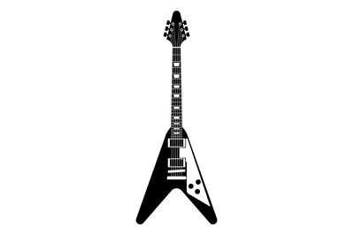 Black and white guitar. Musical instrument silhouette, electric rock m