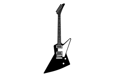 Black and white guitar. Single isolate icon, rock music bass string el