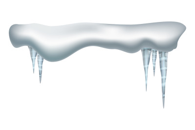 Snow caps with icicles. Realistic element. Christmas decoration winter