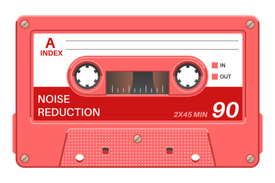 Cassette template. Retro media production tape side