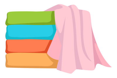 Color clothes stack. Folded towels cartoon icon