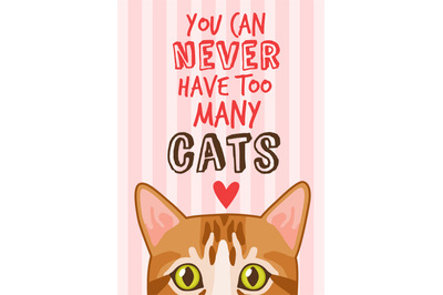 Cat card. Cute pet postcard or modern print, funny phrase lettering, t