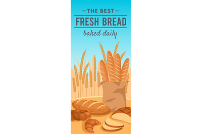 Best fresh bread vertical banner. Bakery promo template