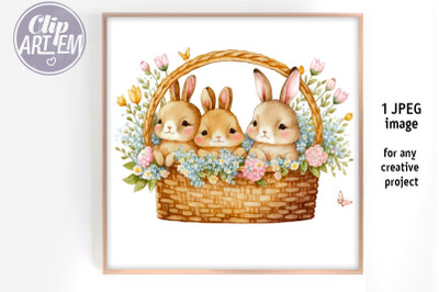 Spring Bunnies Flowers Image for Easter / Nursery decor JPEG Wall Art