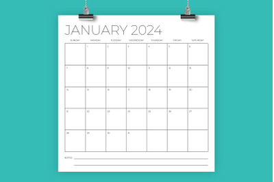 2024 Square 12x12 Calendar Template