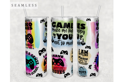 Funny Gamer Quotes Tumbler Wrap, 20 Oz Skinny Tumbler Gamer Sayings