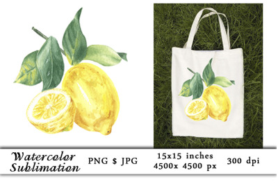 Watercolor Lemons Branch Sublimation PNG