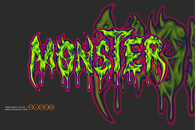 Monster zombie melting text hand lettering illustrations