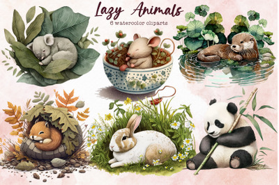 Watercolor Lazy Animals Bundle