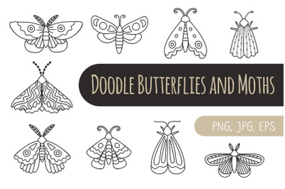 Doodle Moths And Butterflies Clipart