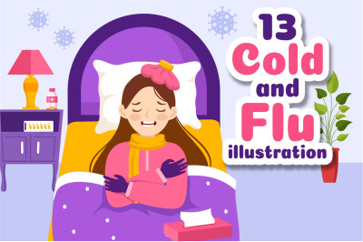 13 Flu and Cold Sickness Illustration