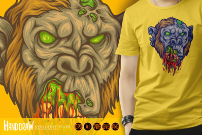 Evil monkey head zombie logo cartoon illustrations