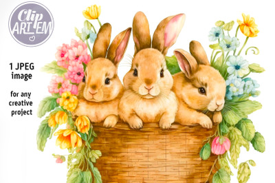 Cute Little Rabbits Easter Spring Nursery JPEG Image Digital Print