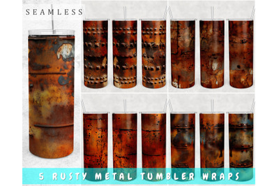 Rusty Metal Tumbler Wraps Bundle, 20 Oz Skinny Tumbler Rusty Metal PNG