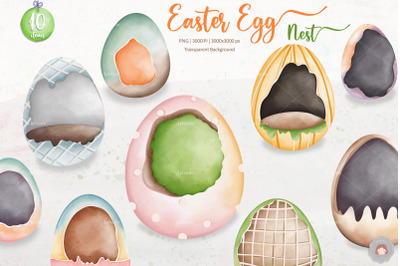 Watercolor Easter Egg Nest Clipart Collection