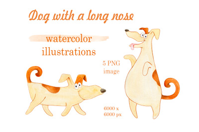 Watercolor dogs with long nose