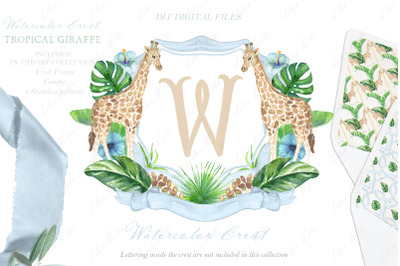 Watercolor Crest Tropical Giraffe Clipart
