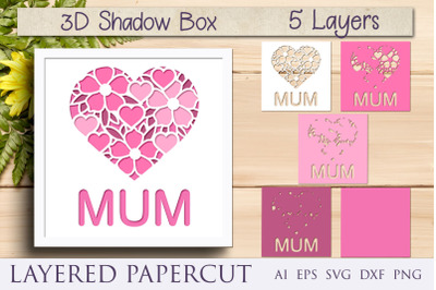 Mothers day 3d layered shadow box paper cut