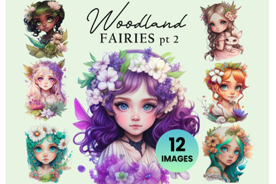 Delicate Woodland Forest Fairy Girls Pt. 2 (12 Graphics) Illustration