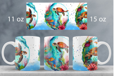 Ocean mug wrap design Underwater mug sublimation png