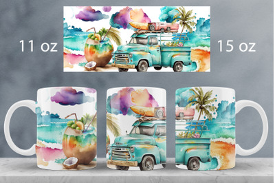 Summer mug wrap design Beach truck mug sublimation png