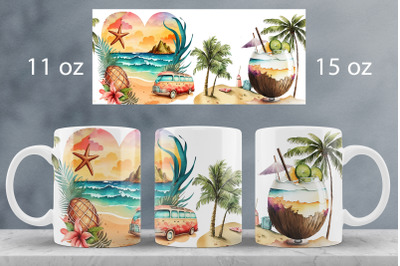 Summer mug wrap design Beach truck mug sublimation png