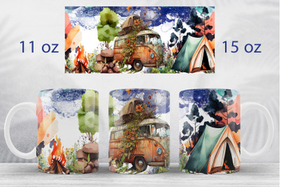 Travel mug wrap design Camper truck sublimation png Summer