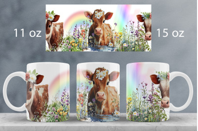 Cow mug wrap design Farmhouse sublimation png Farm animal