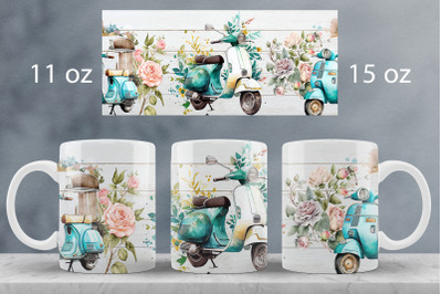 Spring mug wrap design Floral motorcycle mug sublimation png