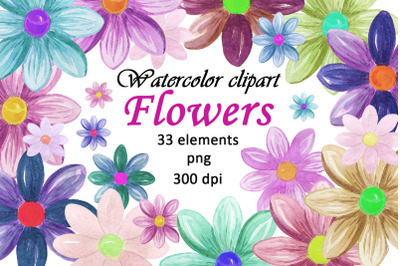 Watercolor Flowers Summer Clipart PNG