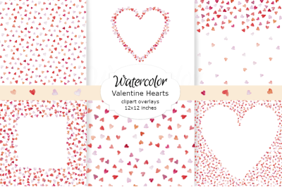 Watercolor 12x12 inches valentines heart overlay