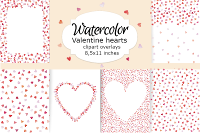 Watercolor valentine&#039;s hearts clipart 8.5x11